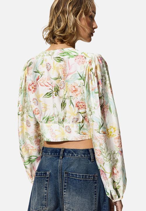 H&M - V-neck blouse - cream/floral
