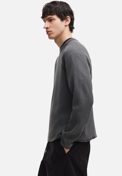 H&M - Regular fit long-sleeved waffled top - dark grey