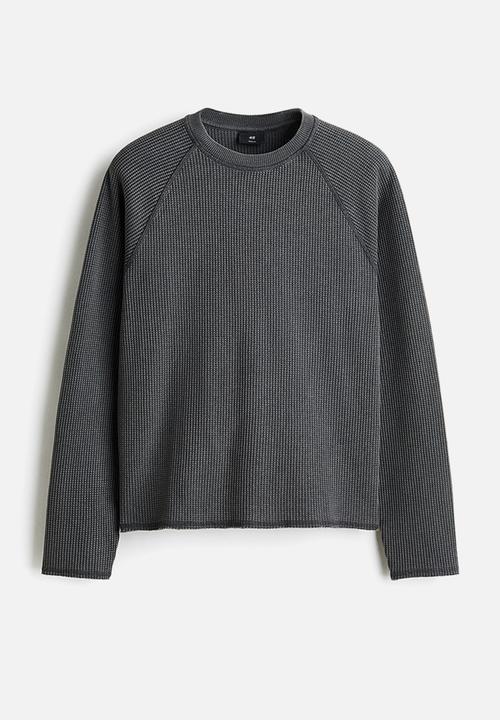 H&M - Regular fit long-sleeved waffled top - dark grey