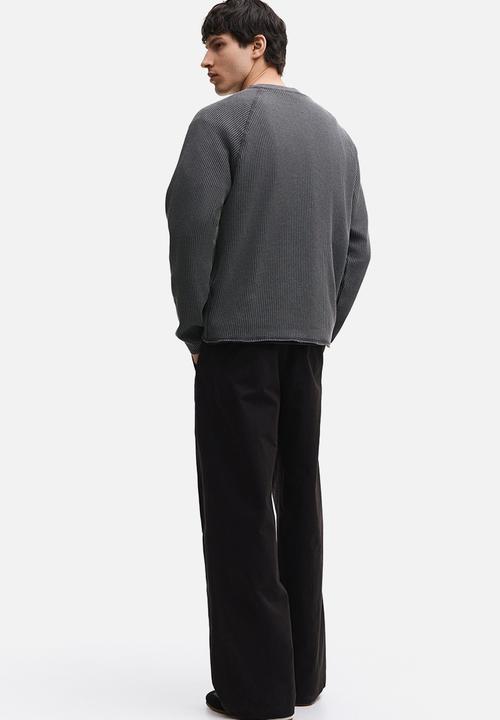 H&M - Regular fit long-sleeved waffled top - dark grey
