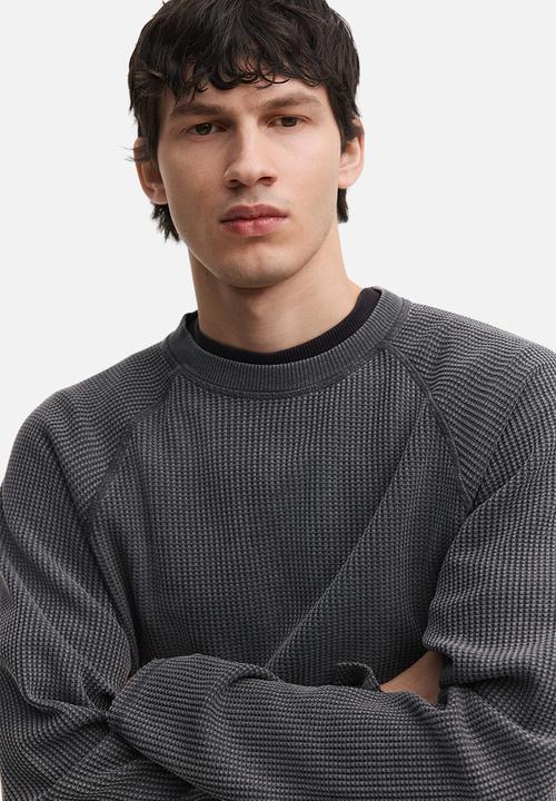 H&M - Regular fit long-sleeved waffled top - dark grey