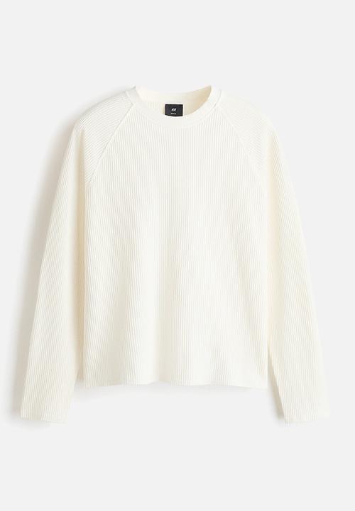 H&M - Regular fit long-sleeved waffled top - cream