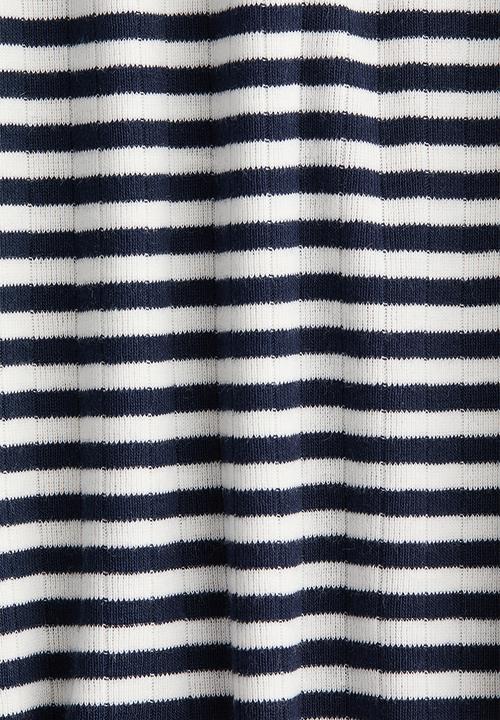 H&M - Ribbed t-shirt - navy blue/striped