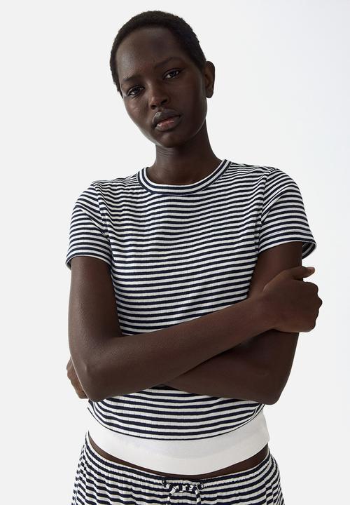 H&M - Ribbed t-shirt - navy blue/striped