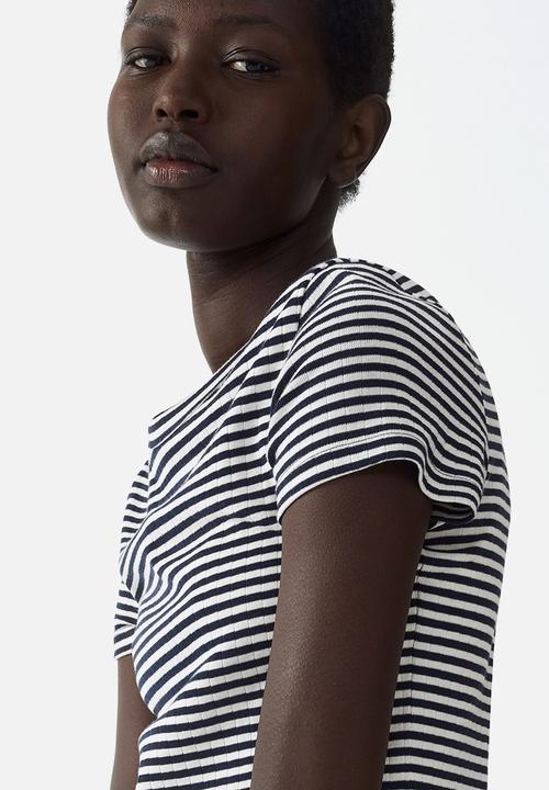 H&M - Ribbed t-shirt - navy blue/striped