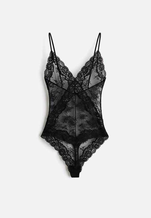 H&M - Lace thong body - black