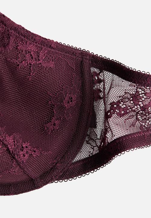 H&M - Padded underwired lace bra - burgundy