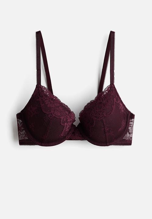 H&M - Padded underwired lace bra - burgundy
