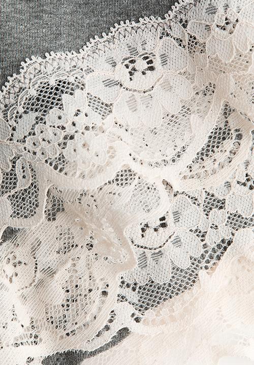 H&M - 2-pack lace-trimmed hipster briefs - grey marl/cream