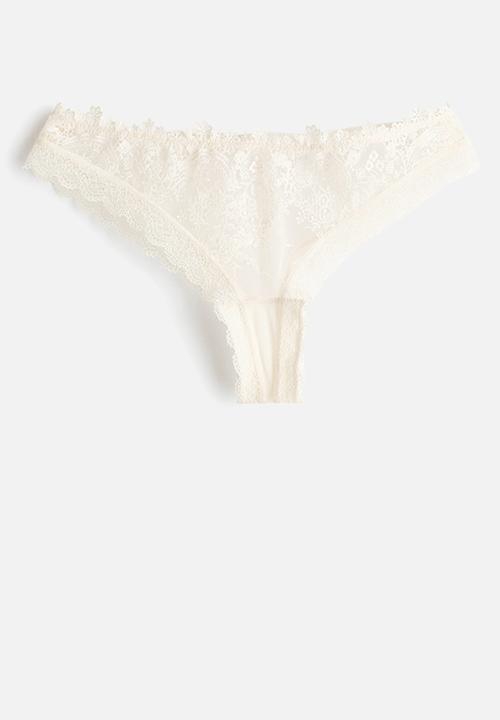 H&M - Embroidered brazilian briefs - cream