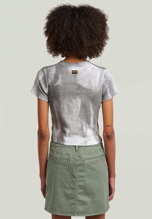 G-STAR - Slim rib aop r t wmn - grey denim flame aop
