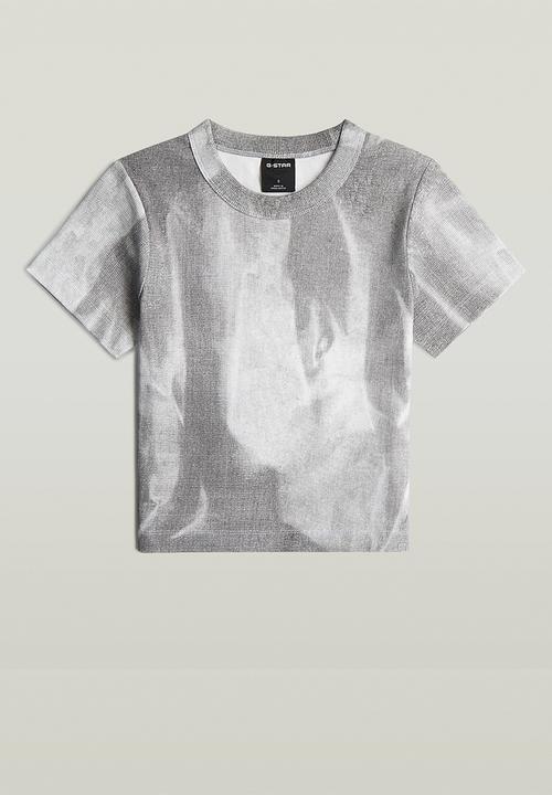 G-STAR - Slim rib aop r t wmn - grey denim flame aop