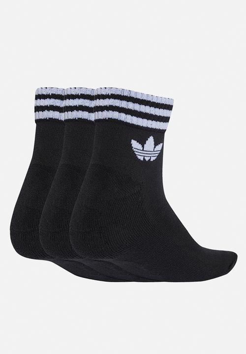 adidas Originals - Originals 3-Stripes Ankle Socks (3-Pack) - Black.