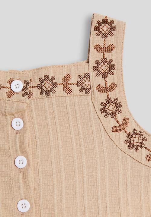 Pop Candy - Embroidered top and wide leg jeans - beige