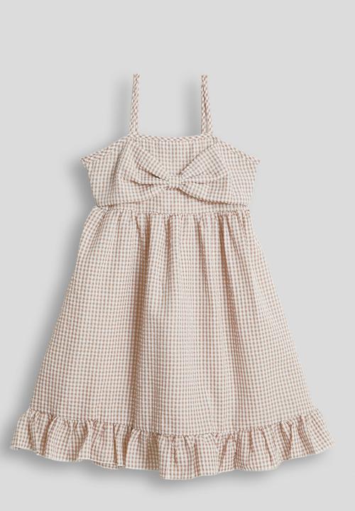Pop Candy - Gingham spaghetti strap ruffle hem dress - beige