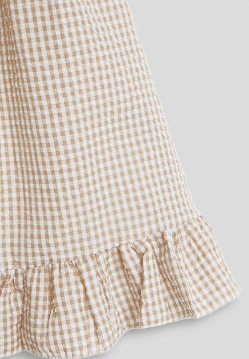 Pop Candy - Gingham spaghetti strap ruffle hem dress - beige