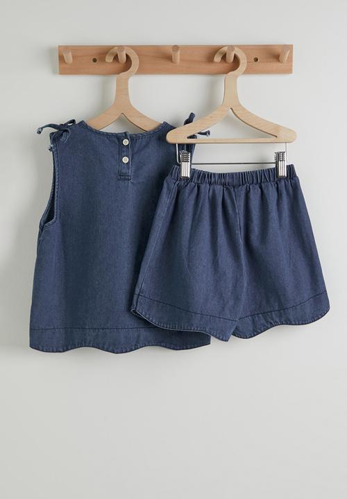 Pop Candy - Denim scallop edge blouse and shorts - light navy