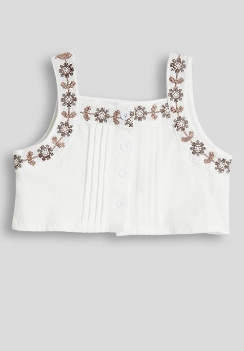 Pop Candy - Embroidered top and wide leg jeans - white