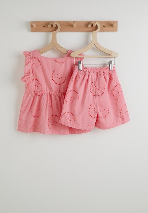Pop Candy - Anglaise blouse with shorts - pink