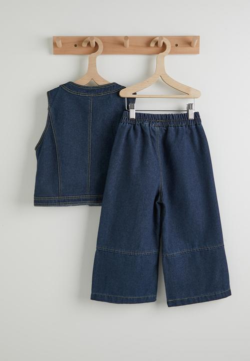 Pop Candy - Denim topstitched detail vest and jeans - dark blue