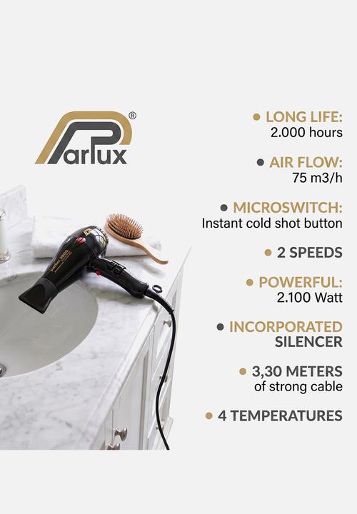 Parlux - 3800 Dryer (2100W) Ceramic & Ionic - Black