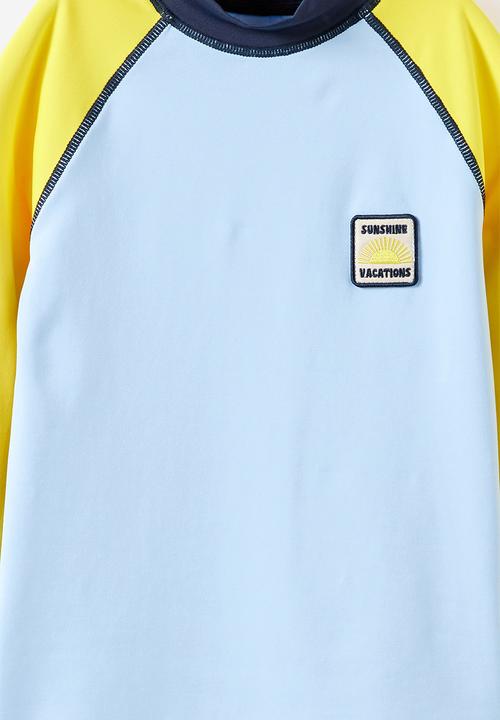 Cotton On - Flynn Long Sleeve Raglan Rash Vest - Buttercup/Squid Ink/Cloud Blue