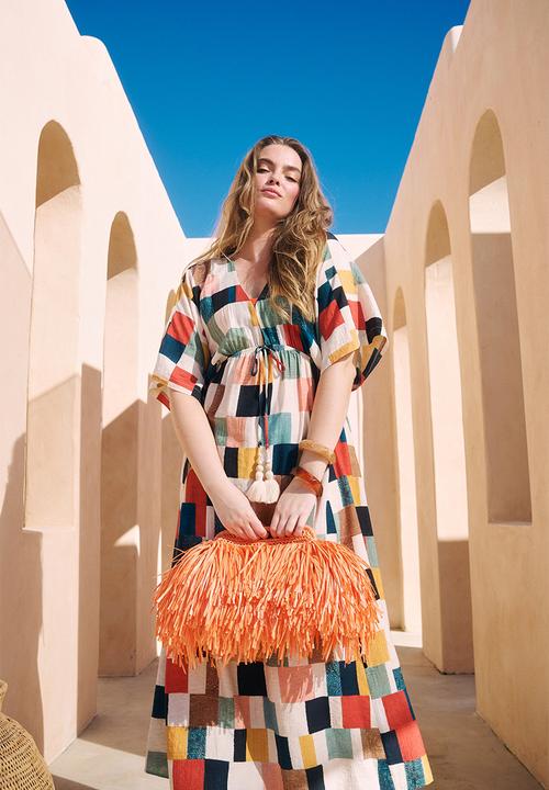 Me&B - Joy Kaftan Dress With Tassel Trim - Multicolour