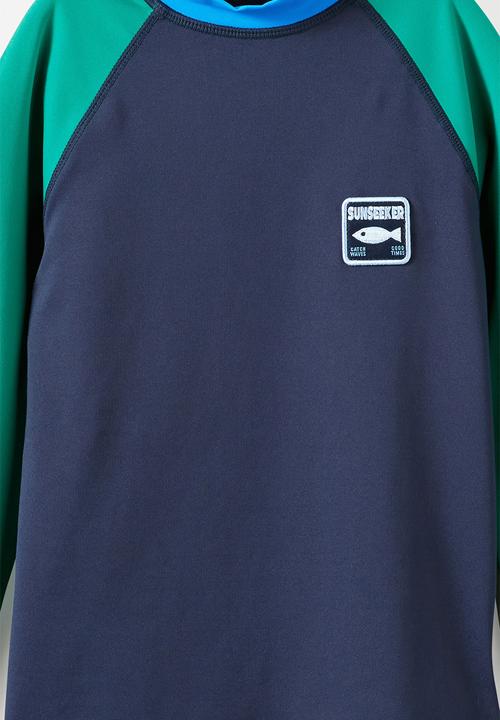 Cotton On - Flynn Long Sleeve Raglan Rash Vest - English Ivy/Harbour Blue/Squid Ink