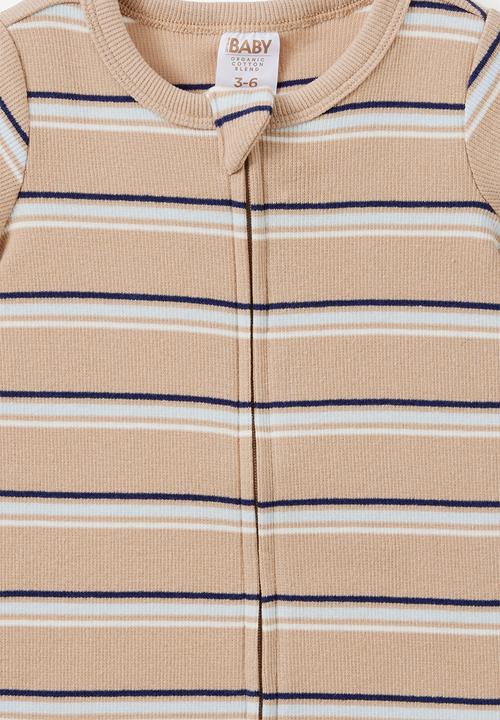 Cotton On - Growie Short Sleeve Zip Romper - Latte Cream/Max Stripe