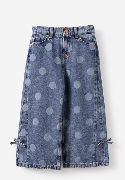 Cotton On - Super Wide Leg Denim Jean - Blue Haven Mid Blue Spot/Bow