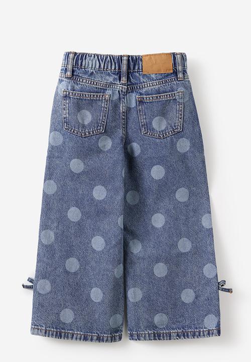 Cotton On - Super Wide Leg Denim Jean - Blue Haven Mid Blue Spot/Bow