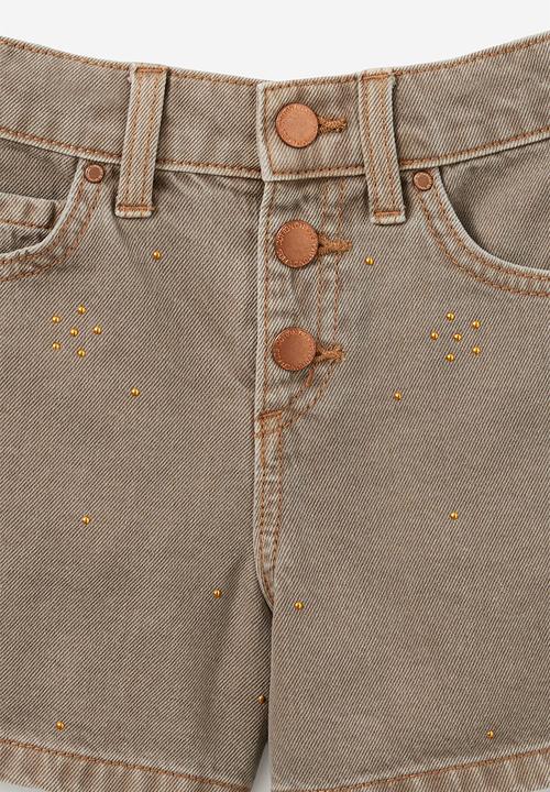 Cotton On - Snap Front Denim Short - Light Manly Grey/Flower Studs