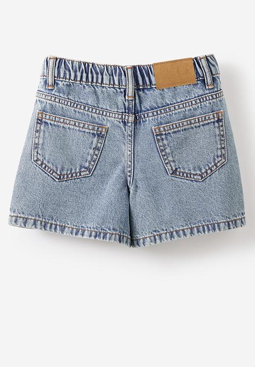 Cotton On - Snap Front Denim Short - Airlie Light Blue/Stars