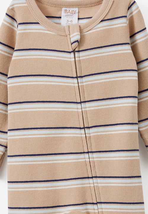 Cotton On - Growie Long Sleeve Zip Romper - Latte Cream/Max Stripe