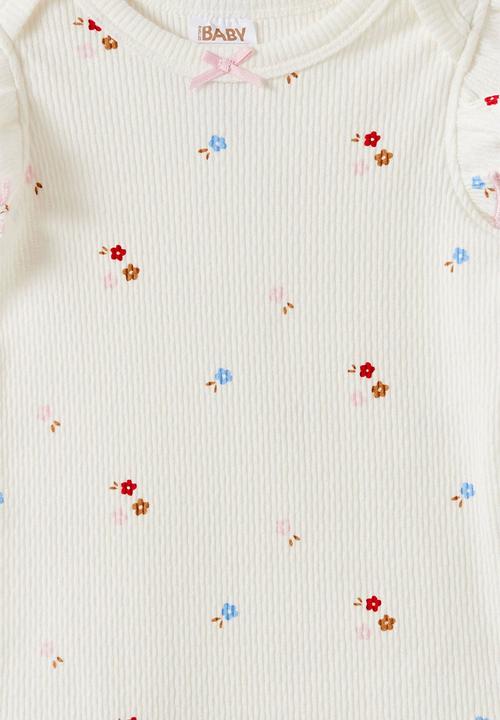 Cotton On - Organic Pointelle Flutter Bubbysuit - Milk/Sweet Ditsy Floral