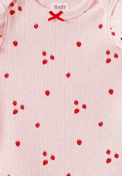 Cotton On - Organic Pointelle Flutter Bubbysuit - Pop Pink Marle/Berries