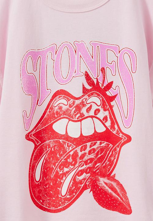 Cotton On - License Drop Shoulder Short Sleeve Tee - Lcn Bra Tea Party Pink/Rolling Stones