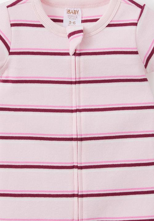 Cotton On - Growie Short Sleeve Zip Romper - Tea Party Pink/Max Stripe