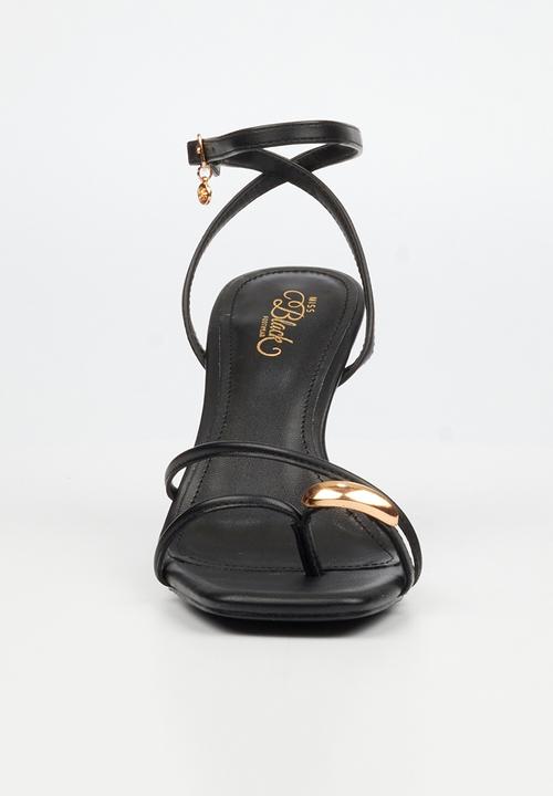 Miss Black - Chanel 6 gold trim strappy heel - black