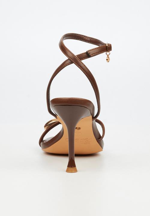 Miss Black - Chanel 6 gold trim strappy heel - chocolate