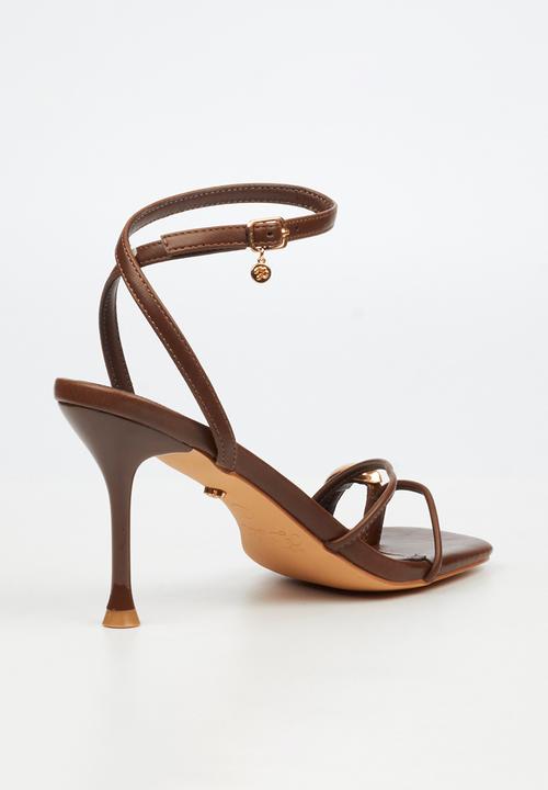 Miss Black - Chanel 6 gold trim strappy heel - chocolate