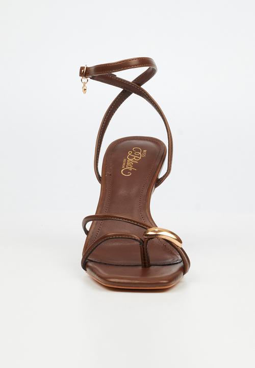 Miss Black - Chanel 6 gold trim strappy heel - chocolate