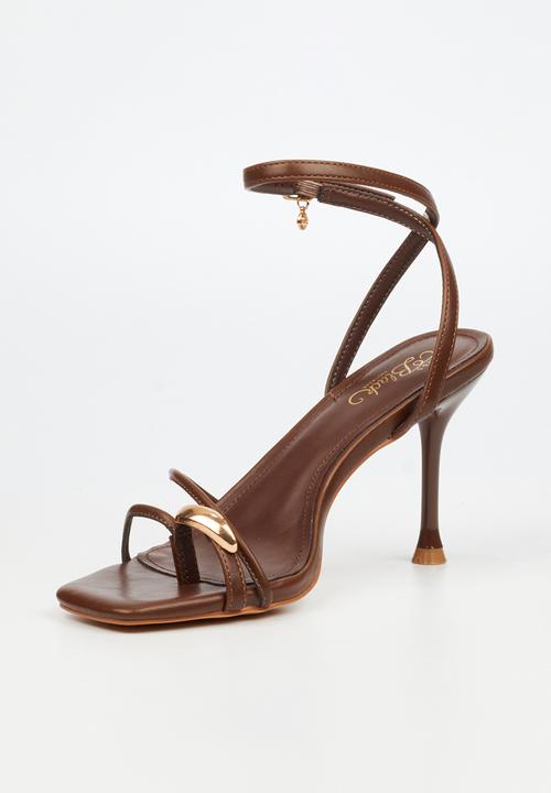 Miss Black - Chanel 6 gold trim strappy heel - chocolate