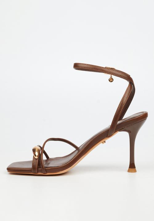 Miss Black - Chanel 6 gold trim strappy heel - chocolate