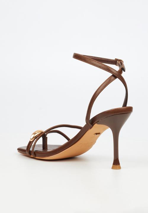 Miss Black - Chanel 6 gold trim strappy heel - chocolate
