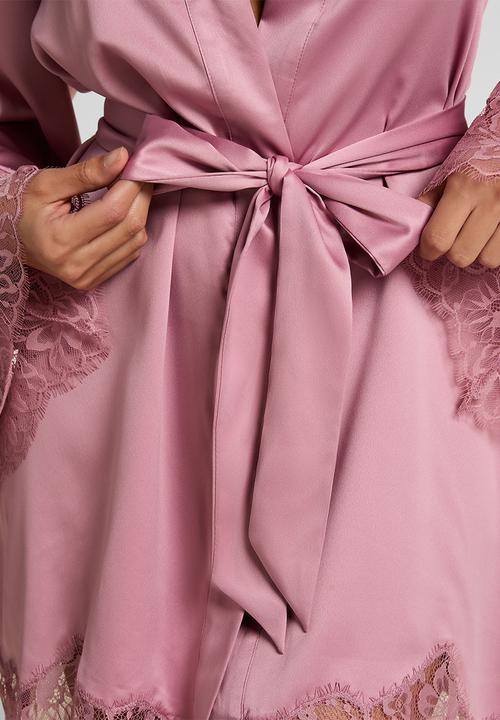 Hunkemoller - Kimono satin lace valerie robe - lilas