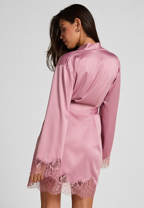 Hunkemoller - Kimono satin lace valerie robe - lilas