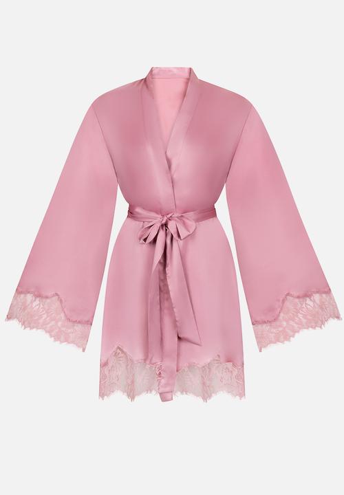 Hunkemoller - Kimono satin lace valerie robe - lilas