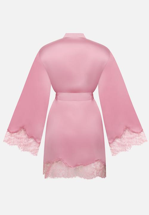 Hunkemoller - Kimono satin lace valerie robe - lilas