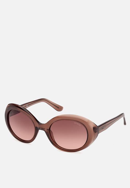 GUESS - Oval 53mm Sunglasses - Shiny Dark Brown